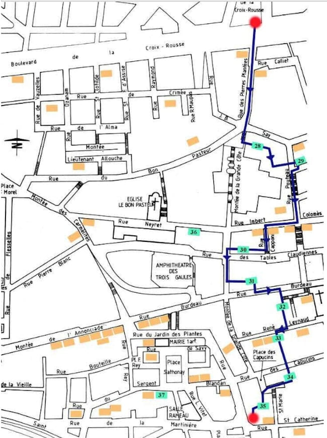 Traboules Lyon map, west Croix-Rousse