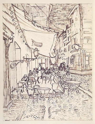 Cafe drawing van Gogh - he drew this before painting his famous masterpiece