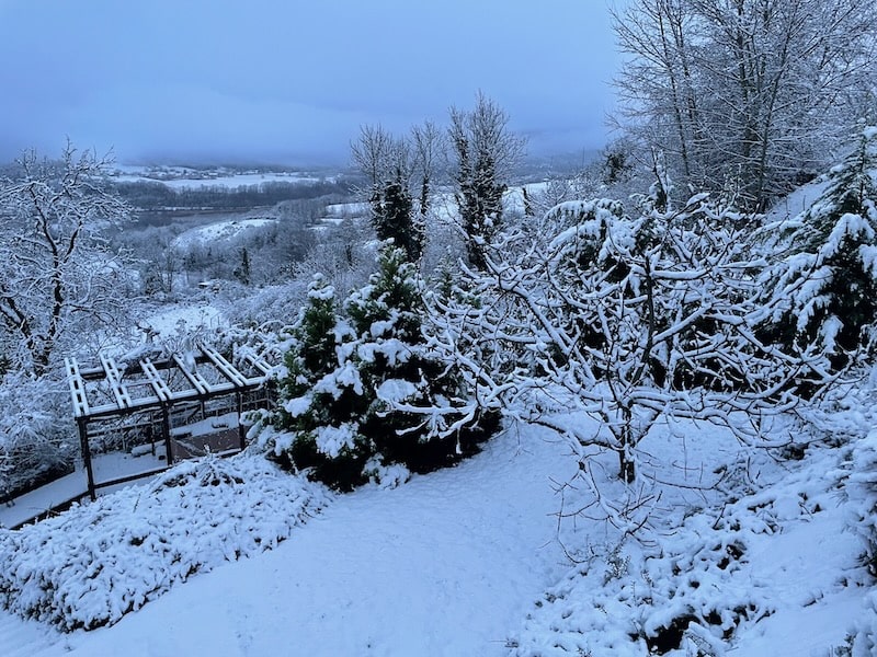 Snowy winter scene in France